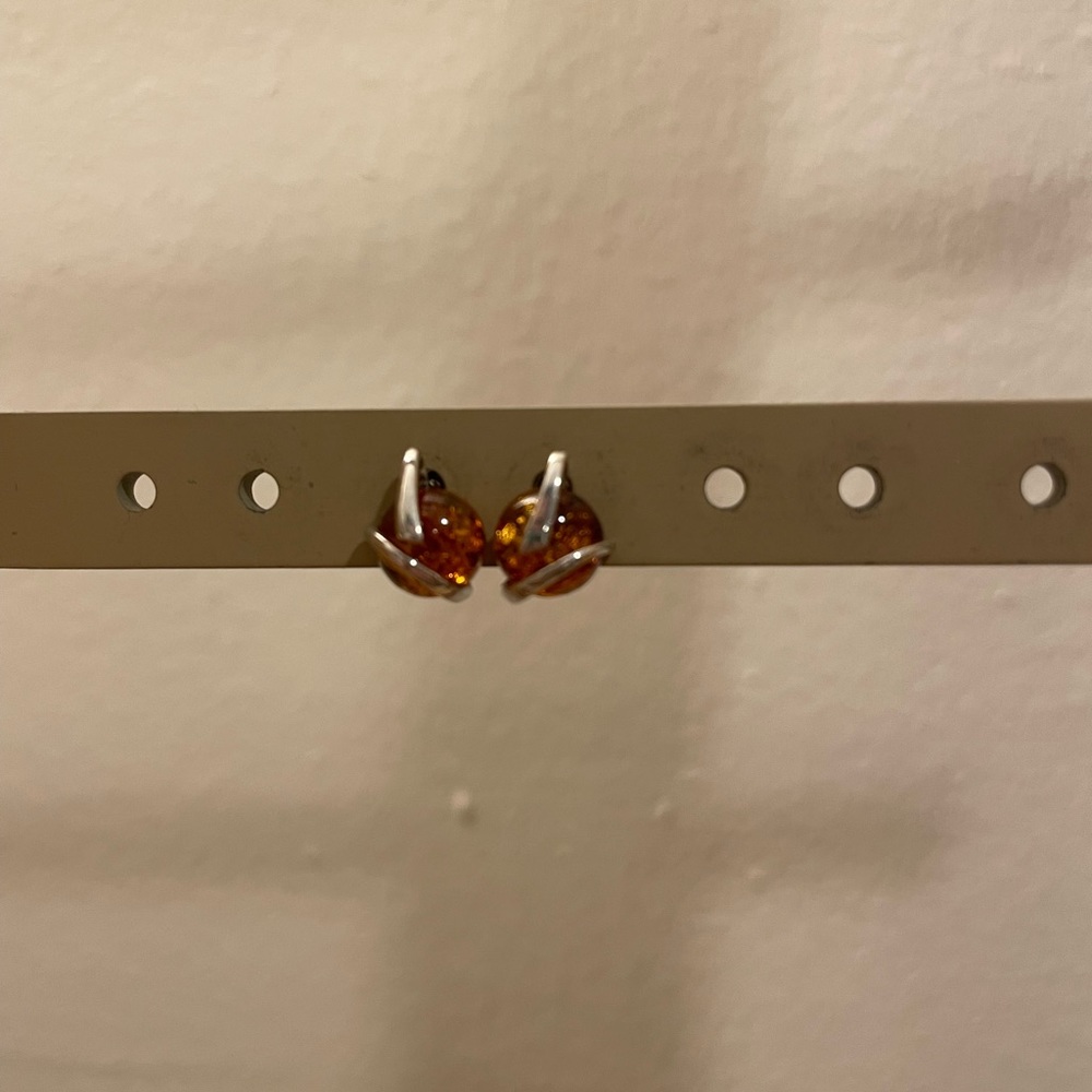 Amber stone sterling silver earrings